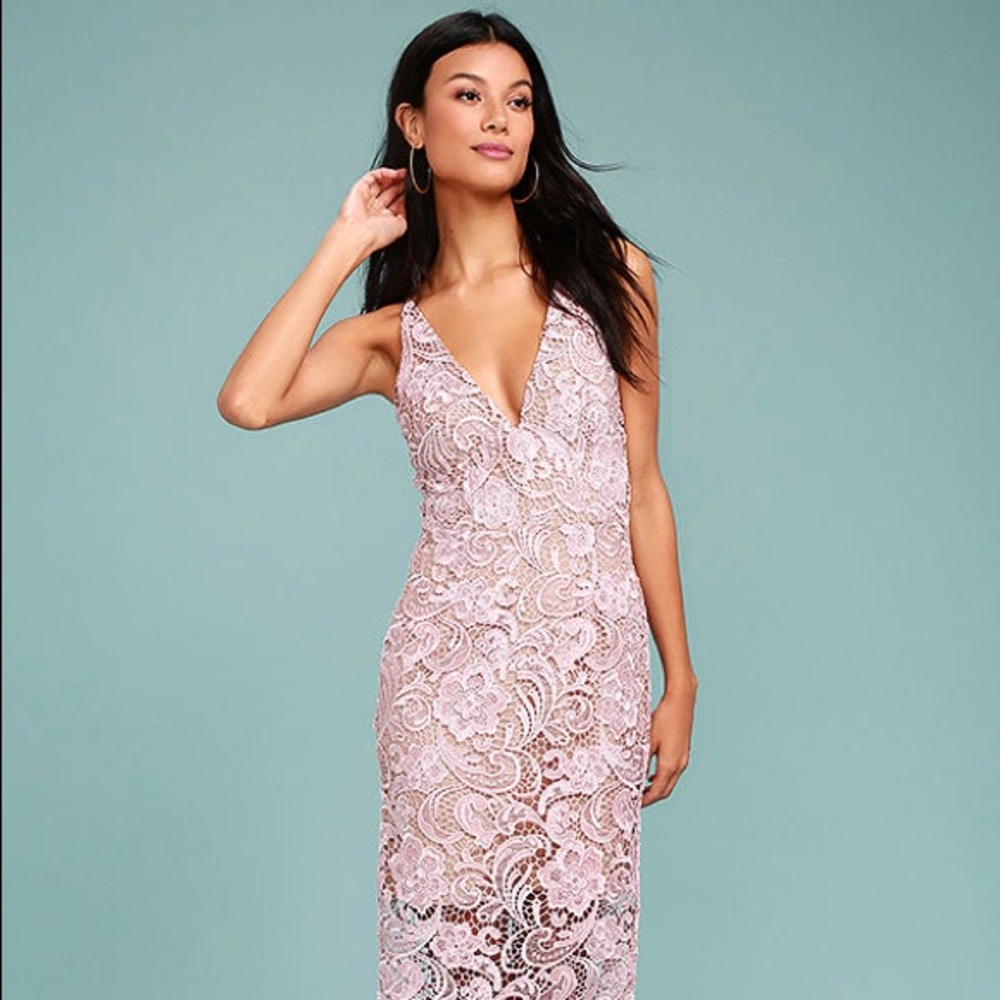 Dress The Population Blush Marie Lace Midi Dress